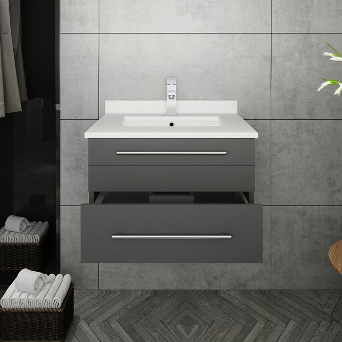 Ivy Bronx Fite 24'' Wall Mounted Single Bathroom Vanity with Quartz